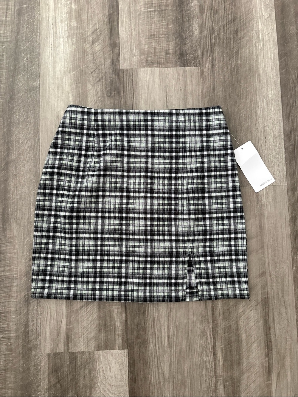 Black & White & Sage Plaid Mini Skirt
